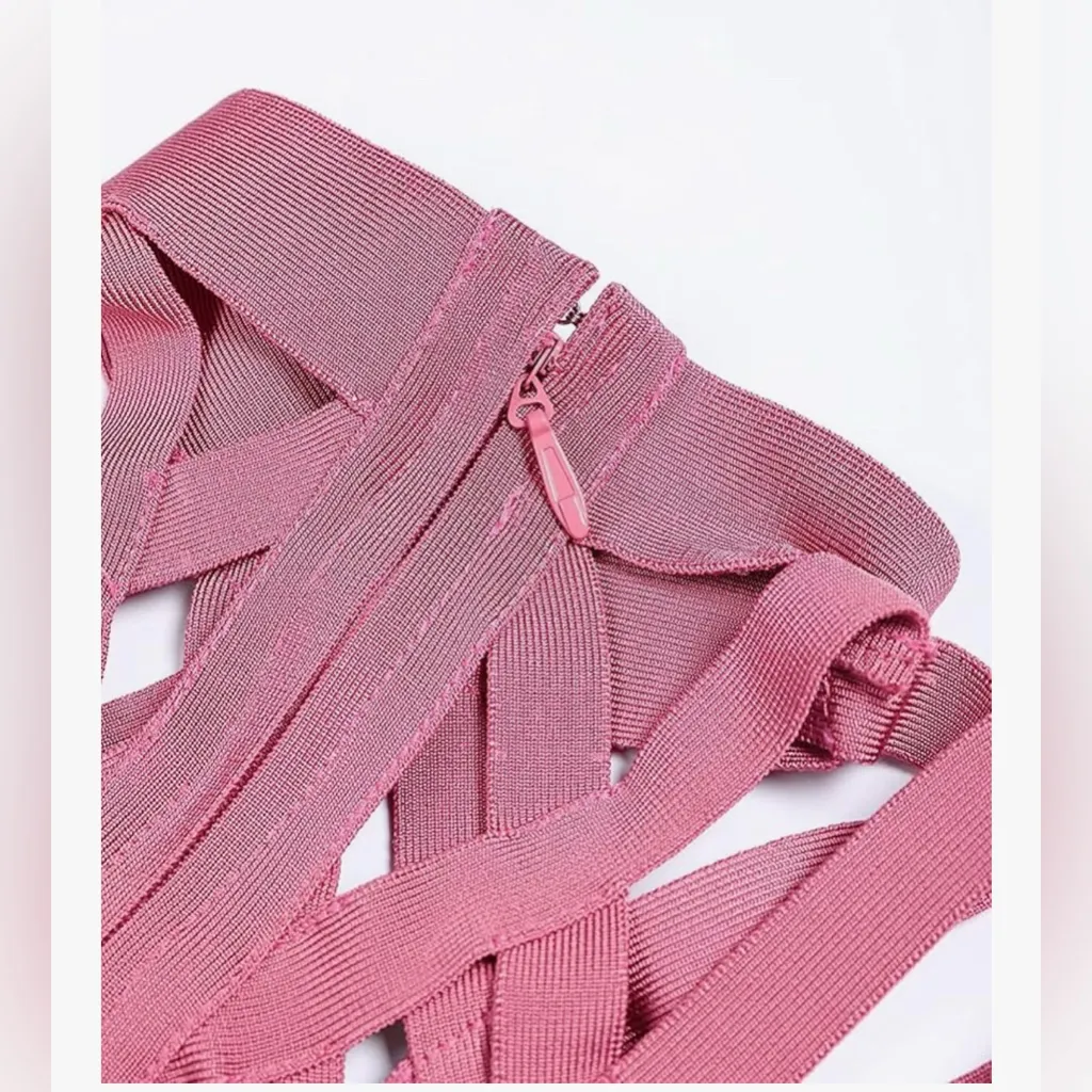 NEW Mauve High Neck Cut Out Bandage Mini Formal Wedding Guest Dress XL Pink - Image 7