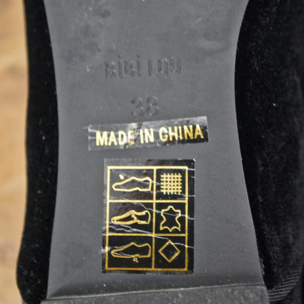 Ladies' Black Velvet Leather Lined Oxfords By Bibi Lou EU 38 Size 7 - Image 2