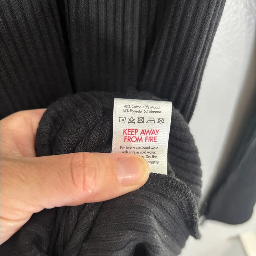 AYM Sweater Bodycon Ribbed Long Sleeve V Neck Cotton Blend Mini Dress XS Black - Image 7