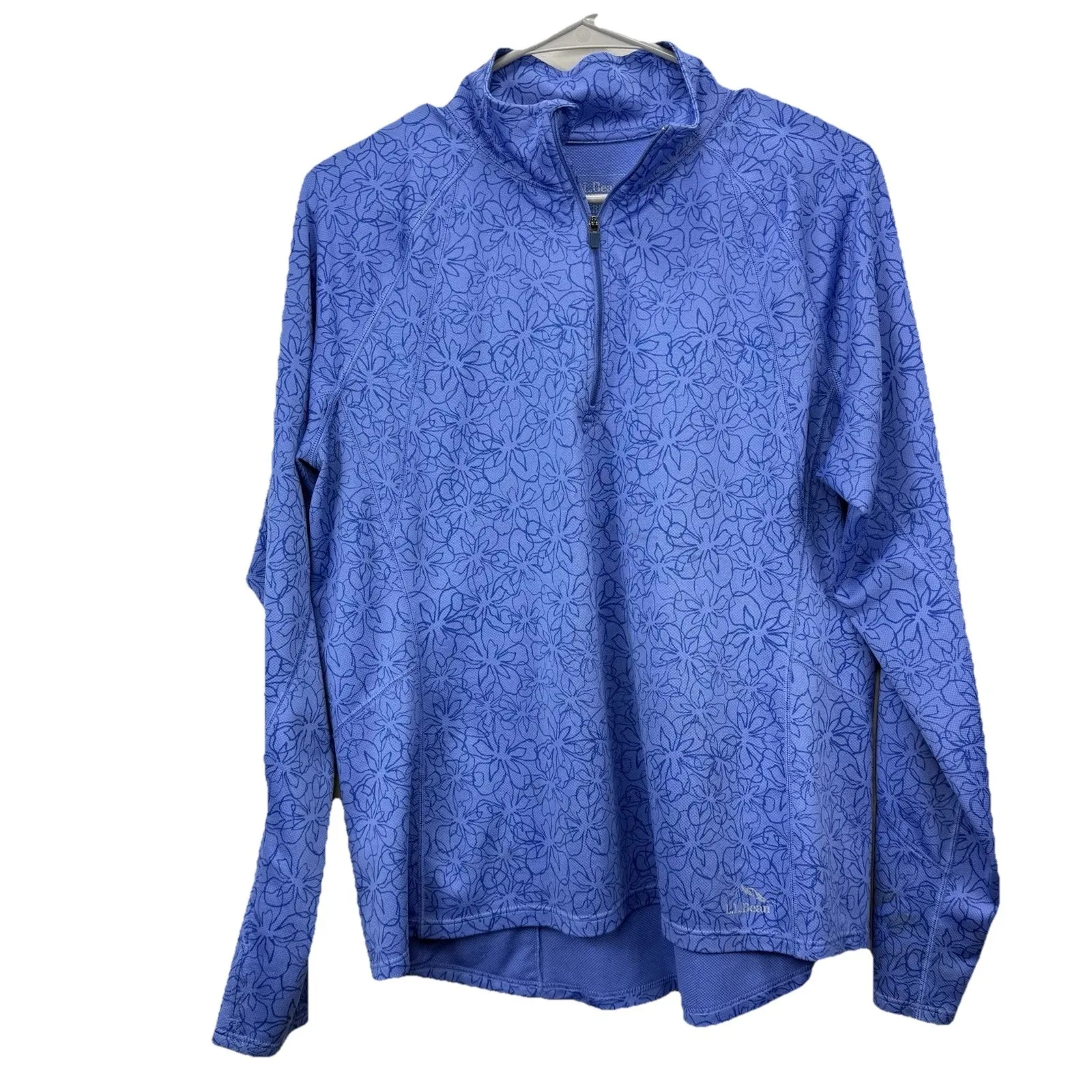 LL Bean Blue Mid Weight 1/4 Zip Base Layer Quick Dry Pullover Size LARGE Pocket - Image 3