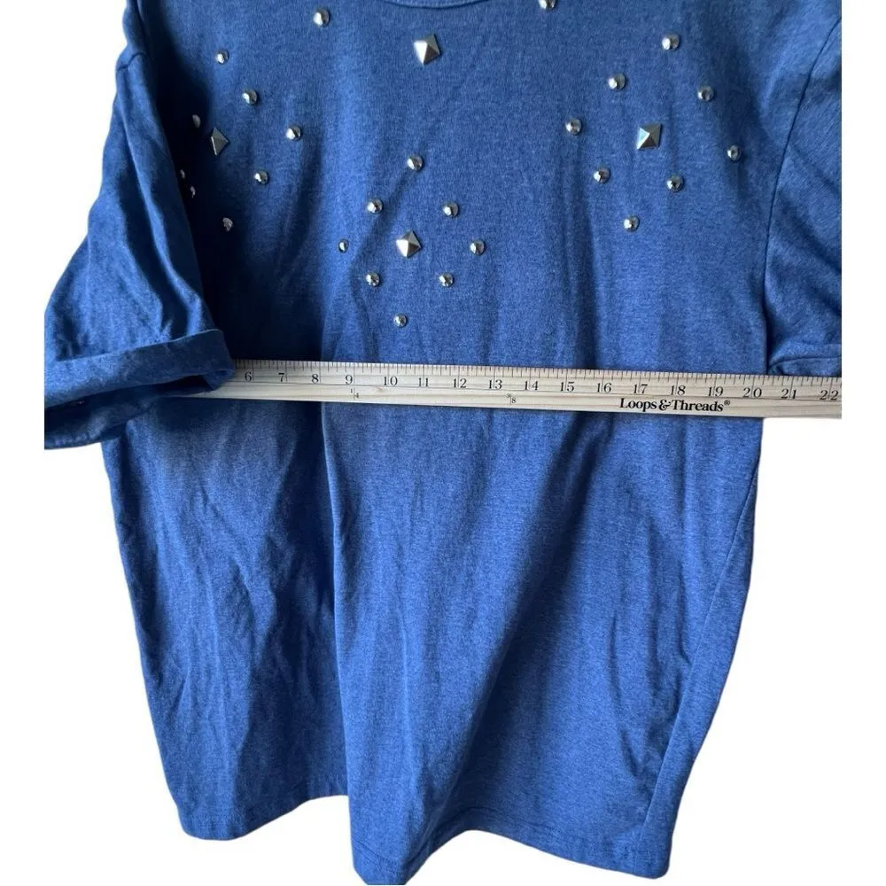 Women’s blue top shirt shorts sleeve basic front gem rock salsa size medium. - Image 7