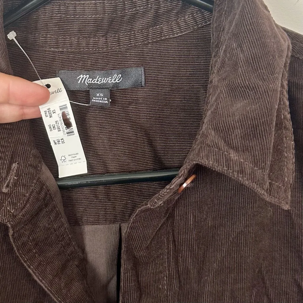 NWT Madewell Dark Chocolate Easy Y-Neck Corduroy Button-Up Shirt - Extra Small - Image 3
