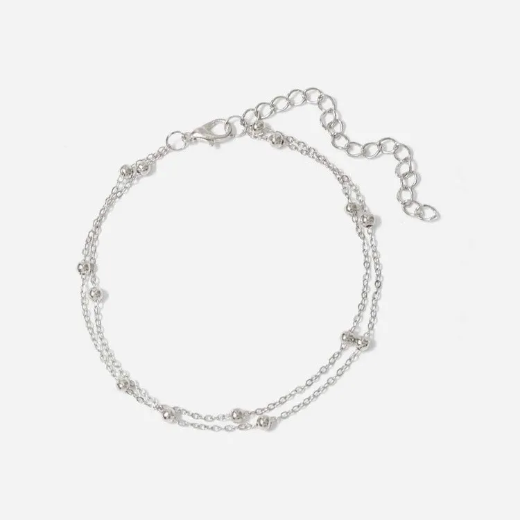 Beaded Layered Anklet Silver - Image 2