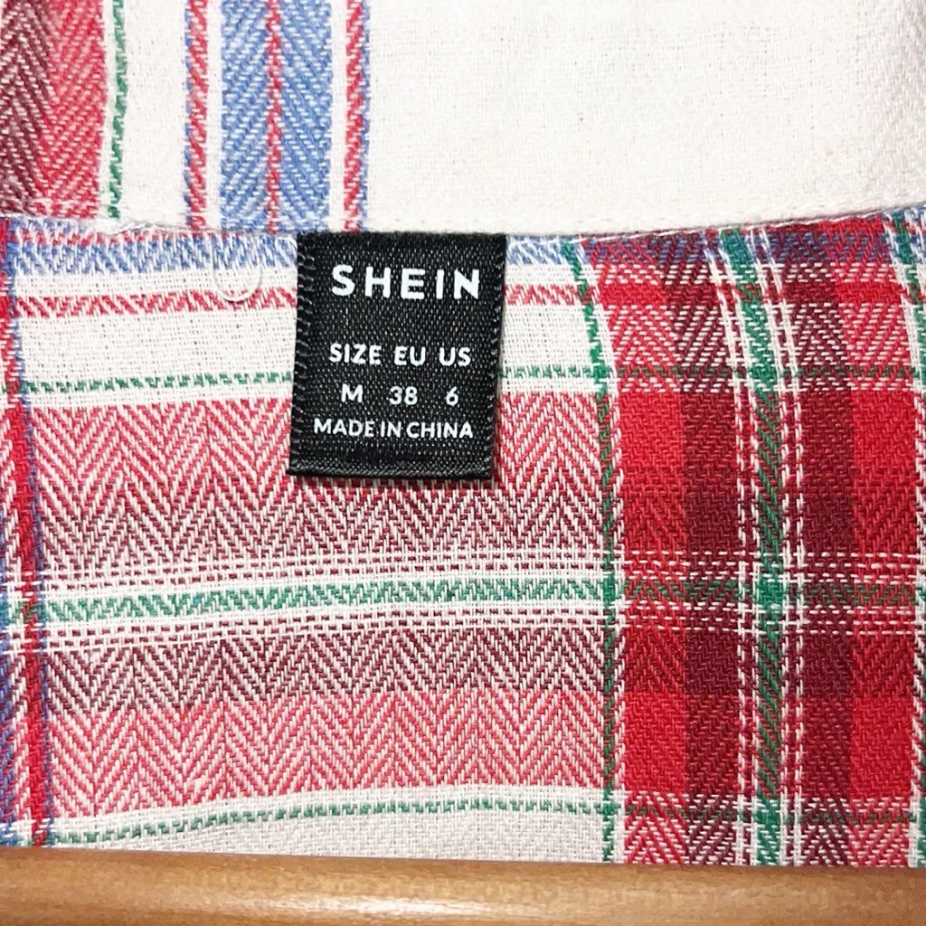 Shein Plaid Women’s Oversized Red And White Button Front Long Sleeve - Image 4
