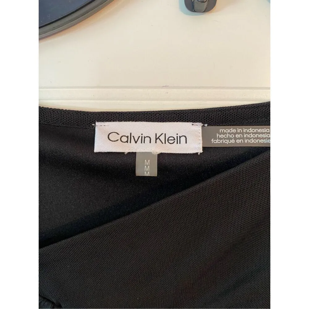 Calvin Klein Women's Asymmetric Hem Ruched Midi Black Sheath Dress - Image 15