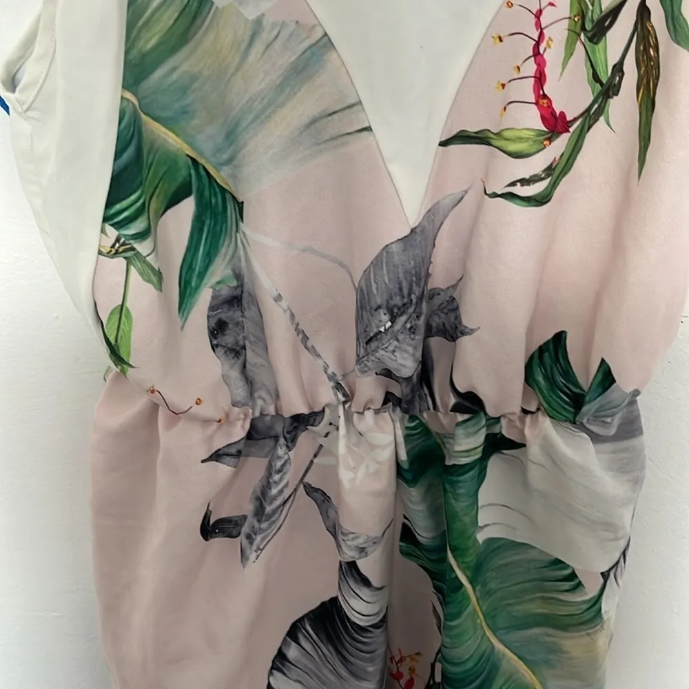 Oh my love london pink green white tropical spring summer strappy romper M - Image 5