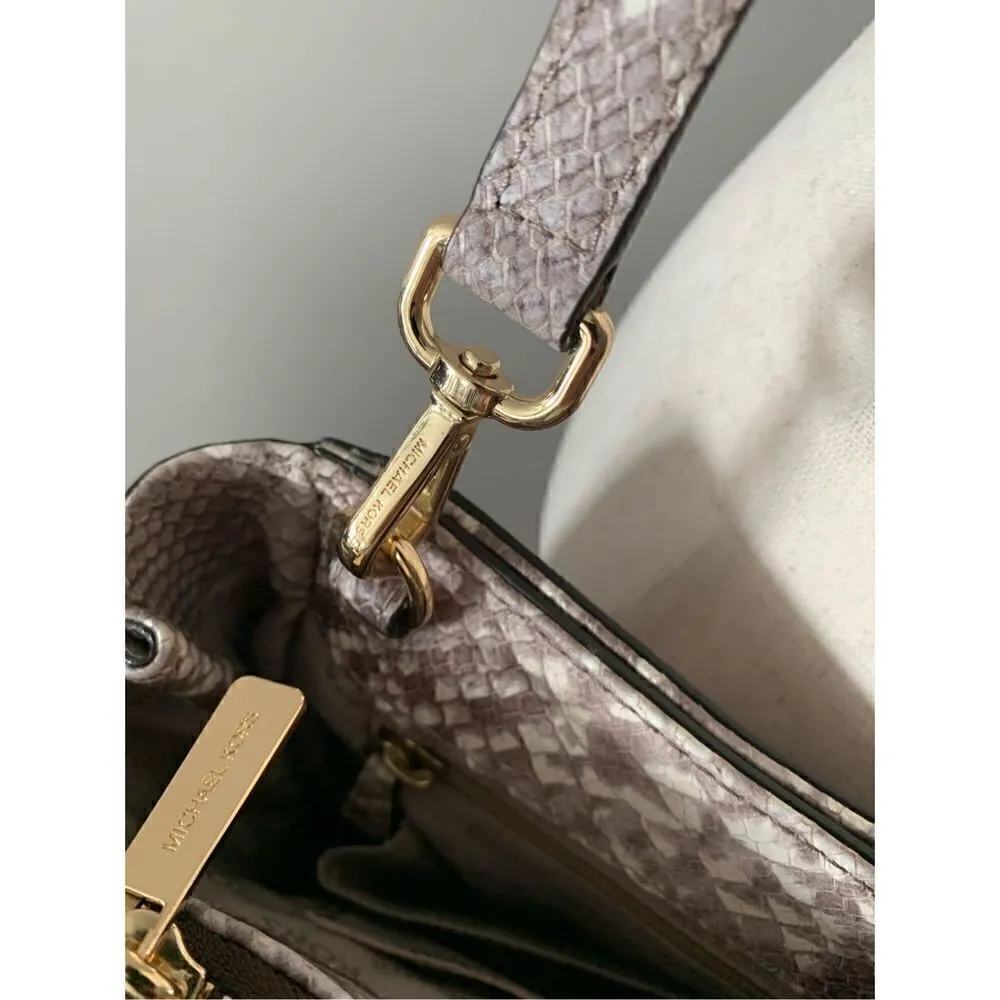 Michael Kors Beige Python Embossed Leather Satchel - Image 3