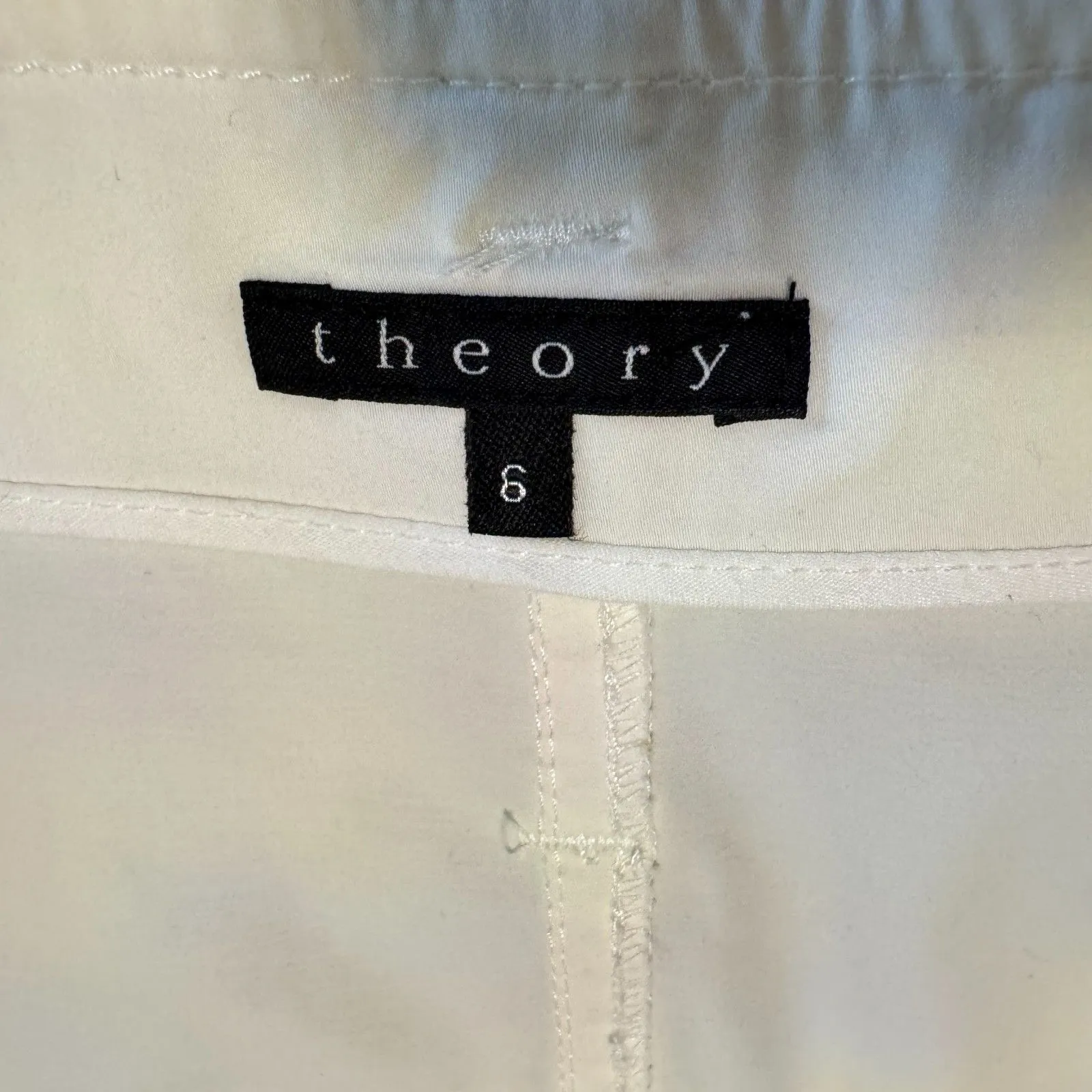 Theory White Pencil Skirt Cotton Knee Length Size 6 Career Office Work Business - Image 5