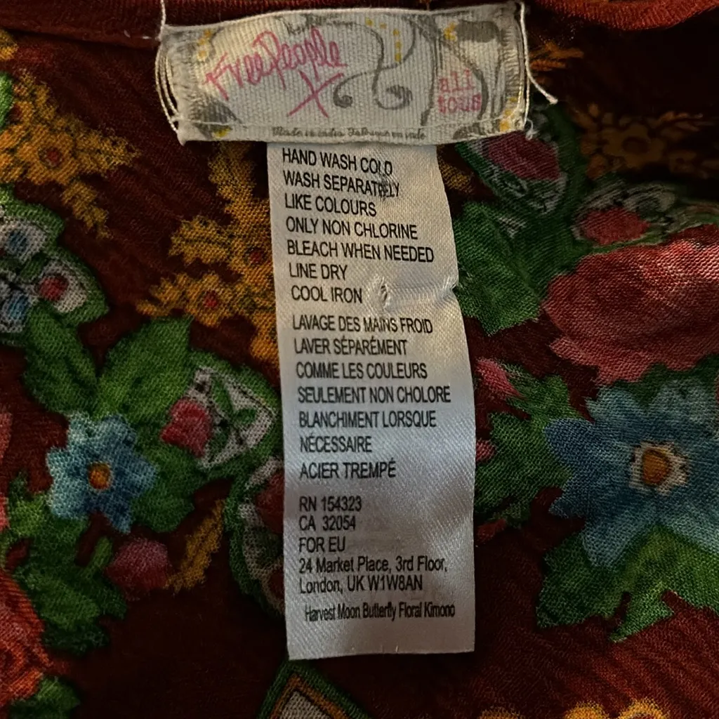 Free People Harvest Moon Butterfly‎ Floral Kimono Fringed Boho Folk Art One Size - Image 13