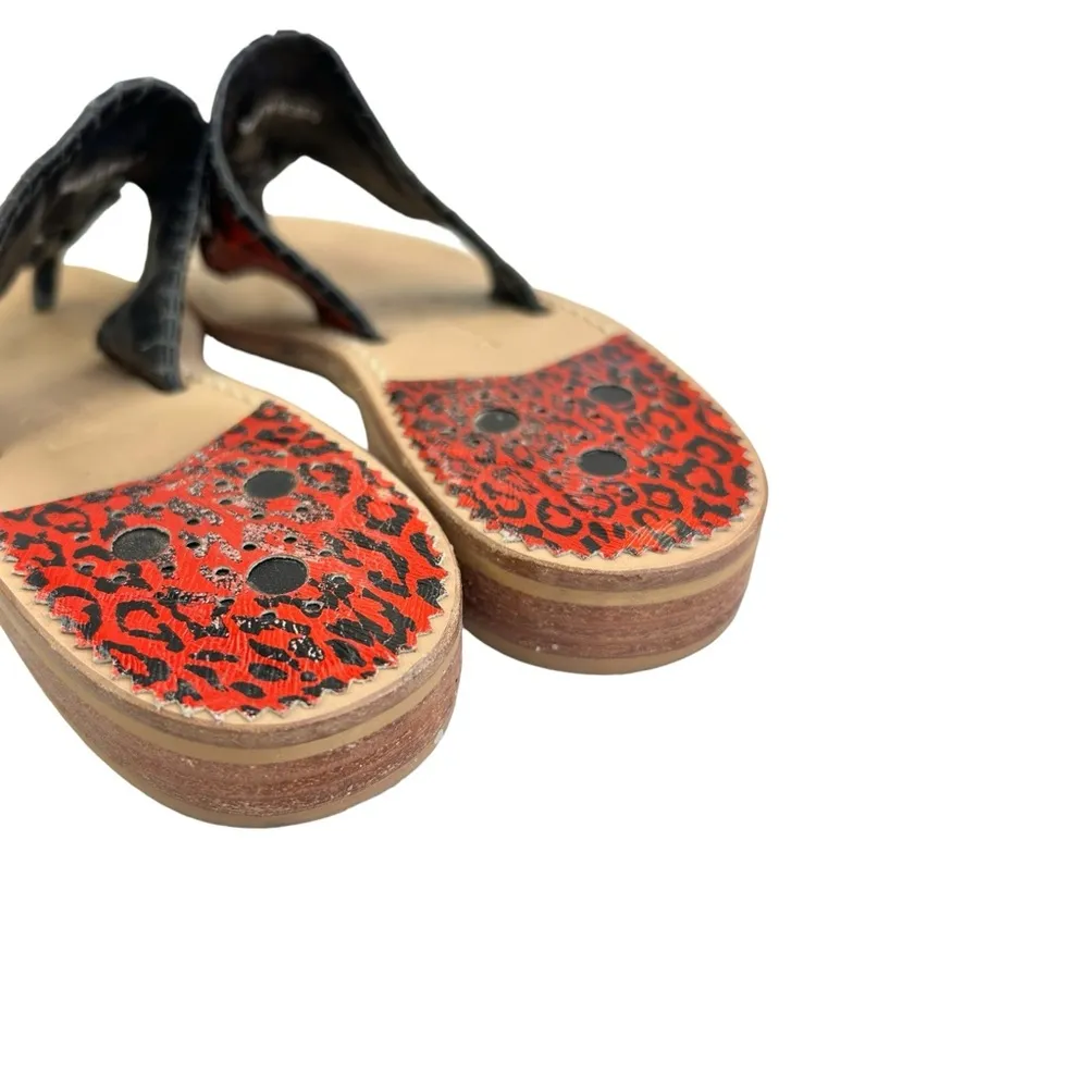Jack Rodgers Navajo Metallic Leopard Sandals Thong Size 6 M Whipstitch - Image 5