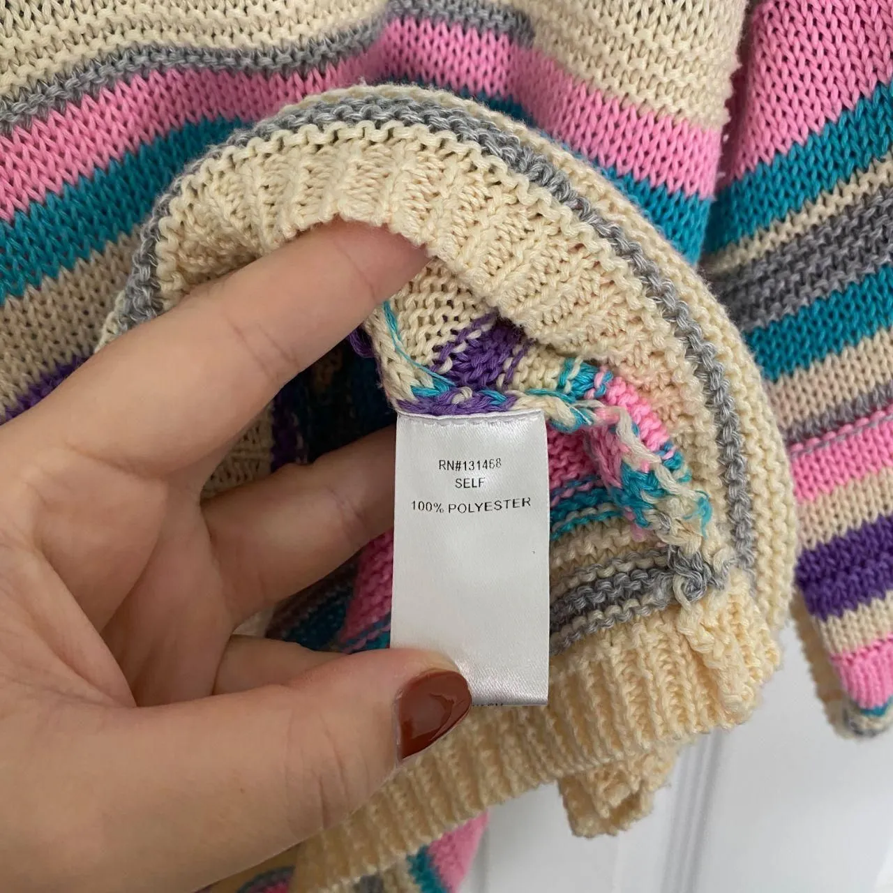 Fate Rainbow Multicolor Striped 3/4 Sleeve Chunky Wide Sleeve Knit Sweater S Pink - Image 7