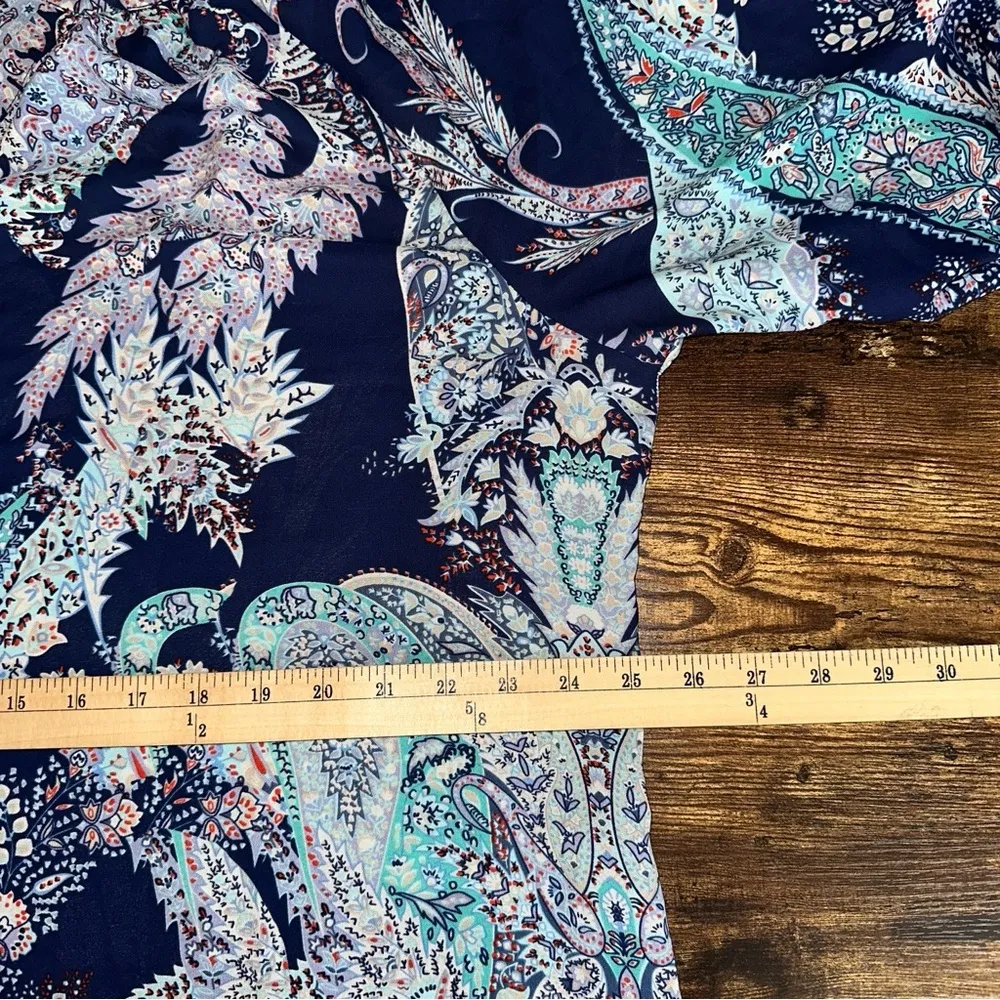 Roz & Ali Top Womens 2X Blue Multicolor Floral Paisley Print Button Up Blouse - Image 9