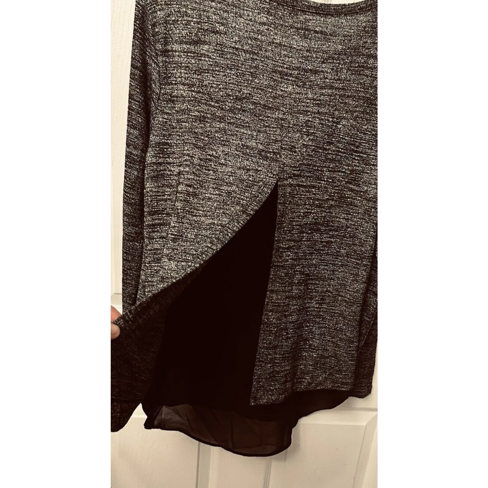 Cato Knit Top Sm Black/Gray High Low Slit Back Layered Lining Preppy Lining - Image 6