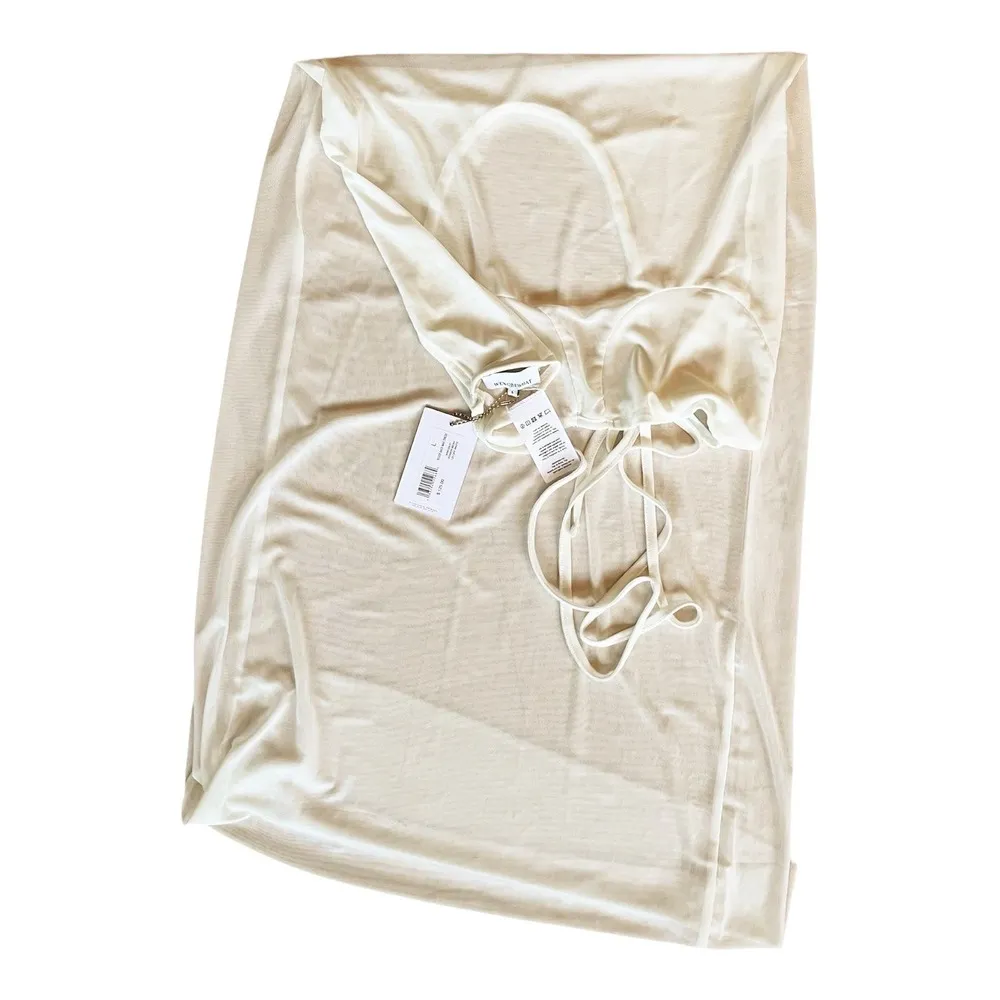 WEWOREWHAT Scoop Back Maxi Dress Power Mesh Off White Cover Up Slip Large NWT - Image 4