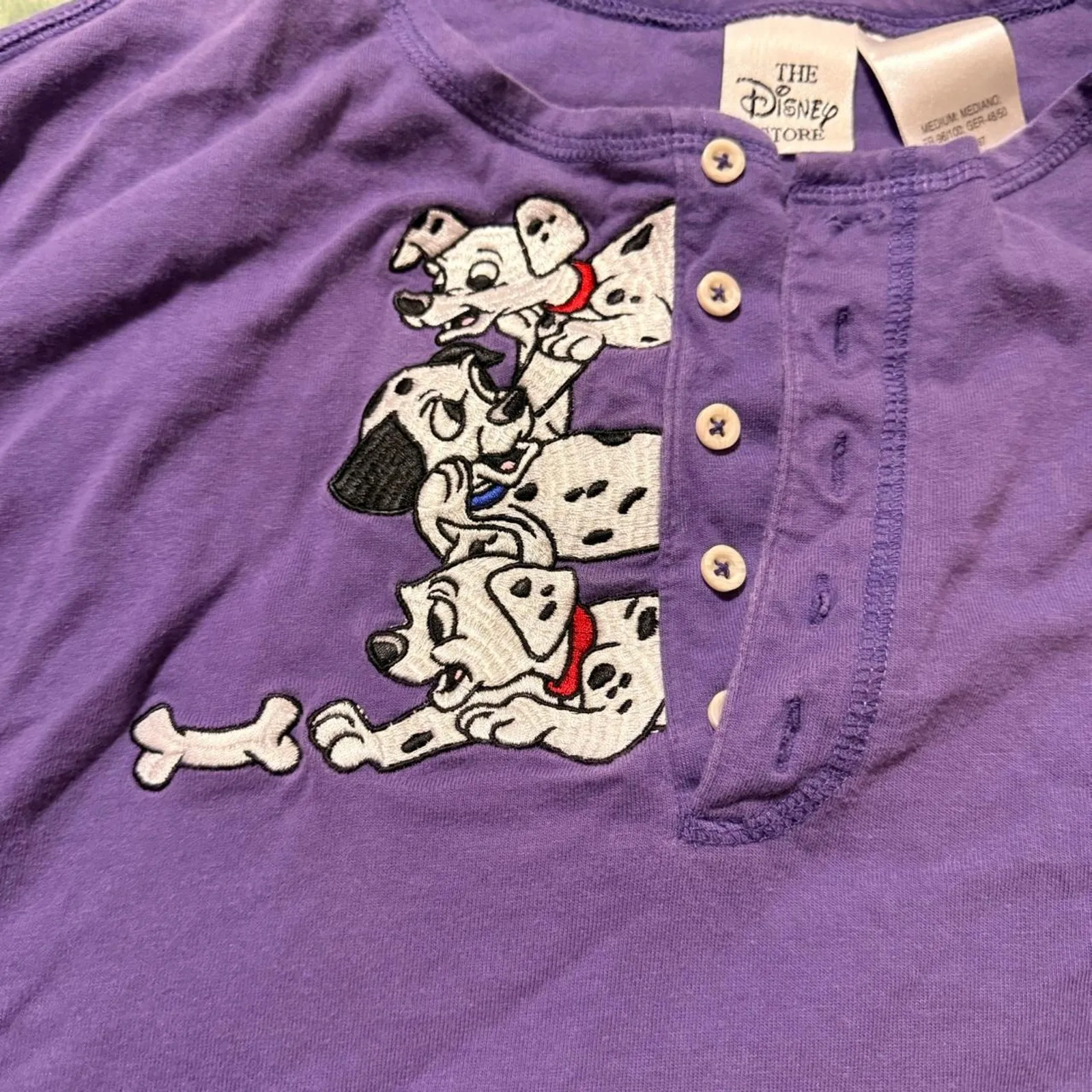 Disney 101 Dalmatians Purple Henley Tee Medium - Image 3