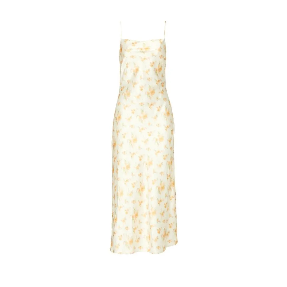 Holzweiler Eila Cream Yellow Floral Print Satin Midi Slip Dress Size XS - Image 6