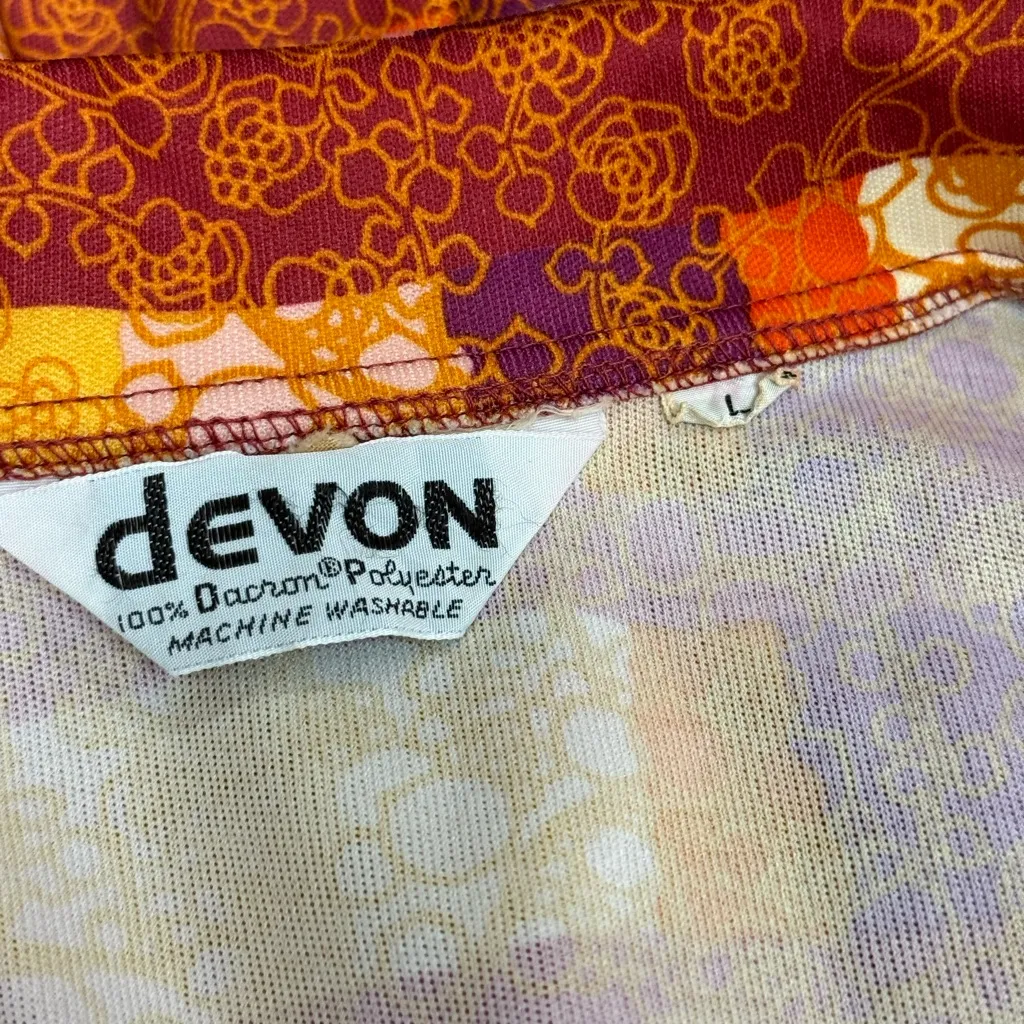 Vintage Dagger Collar Devon 70s Long Sleeve Abstract Mod Print Retro Medium EUC Orange Size L - Image 2