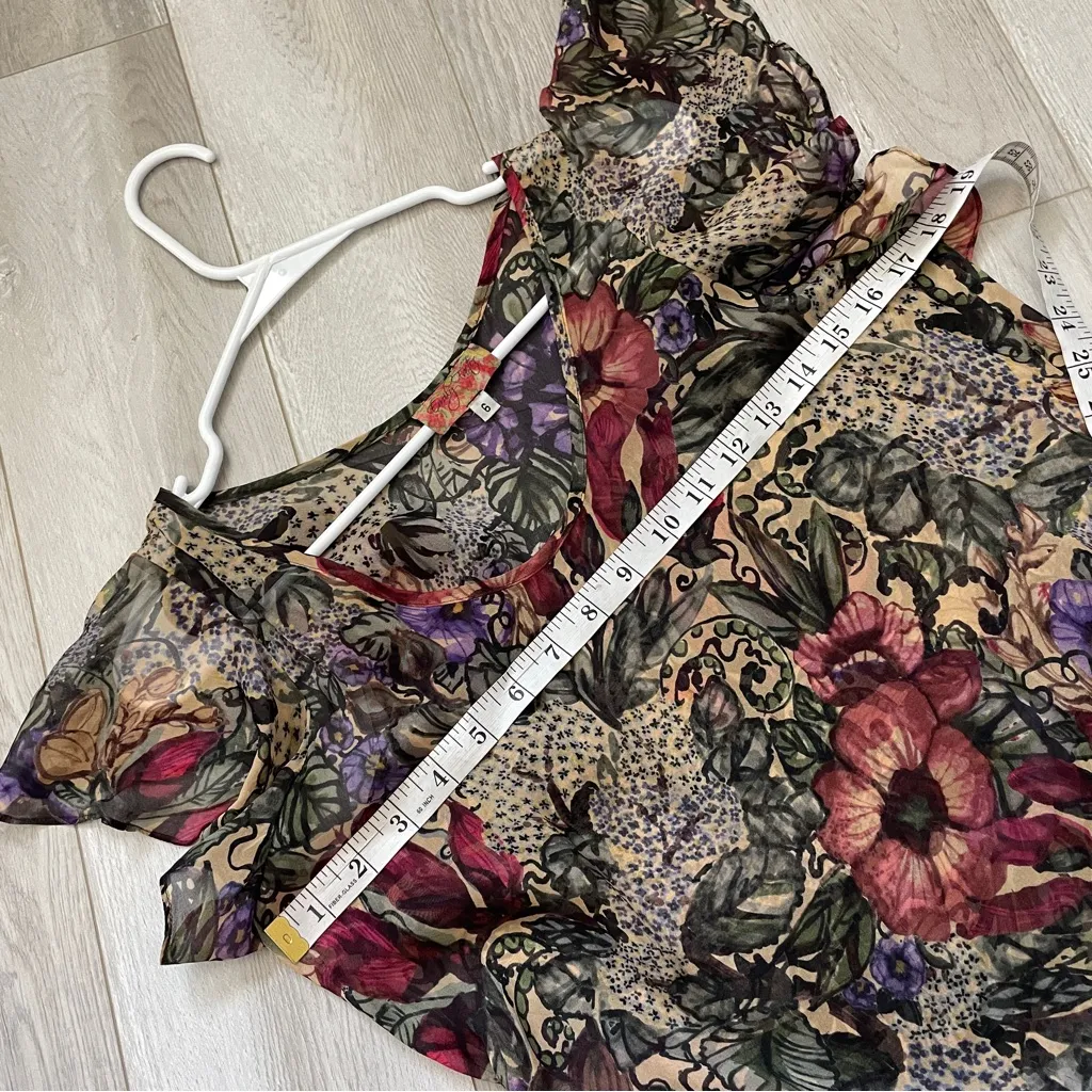 Vintage Silk Top floral ruffle sheer womens size 6 romantic bohemian funky artsy Yellow - Image 3