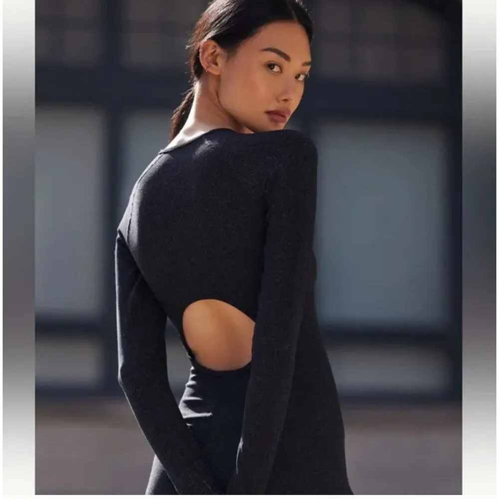 NEW Free People Movement Flash Forward Glitter Cut Out Back Jumpsuit  M/L Black - Image 3