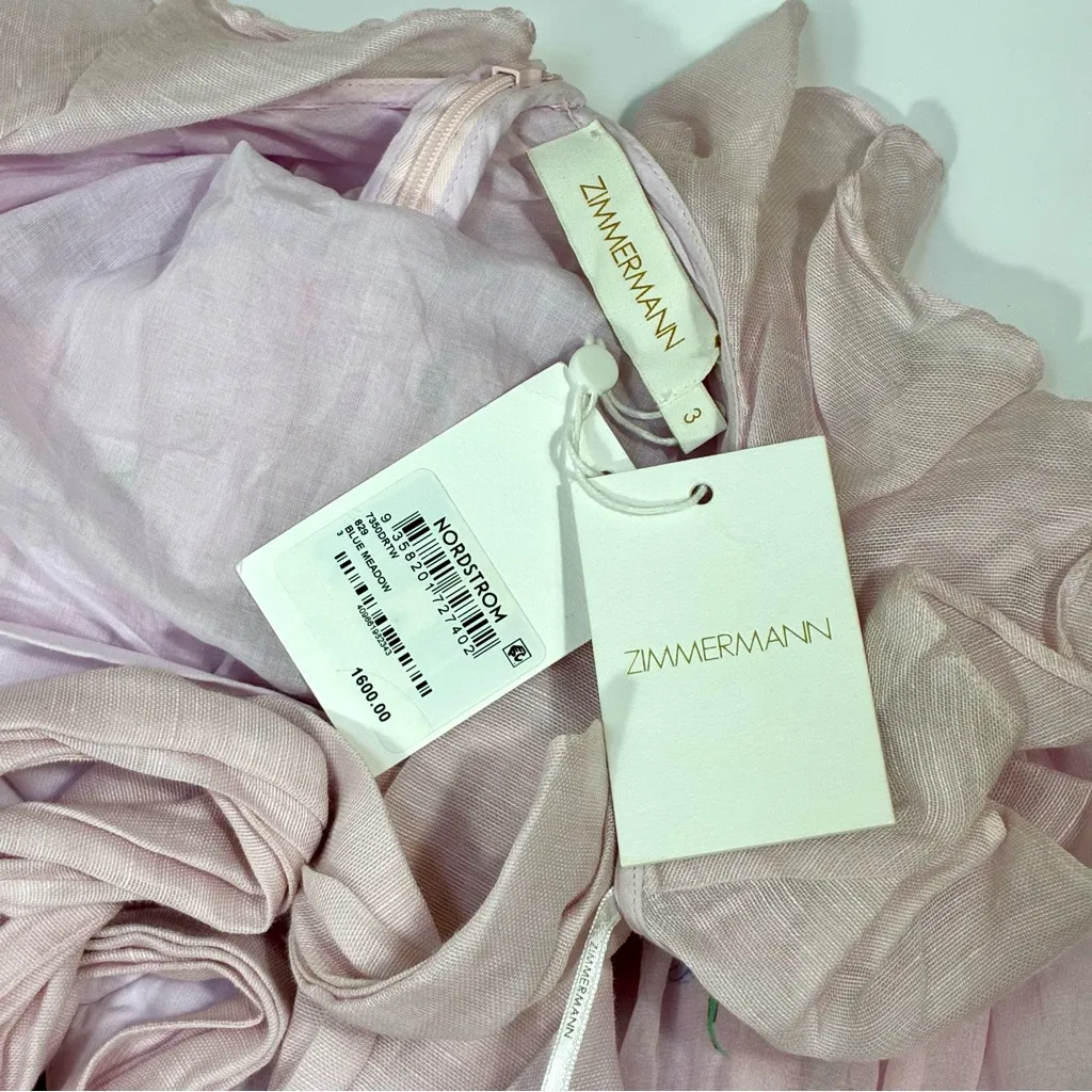 Zimmermann Floral Ruffle Linen & Silk Gown Maxi Dress Blue Meadow US 10 NWT - Image 7