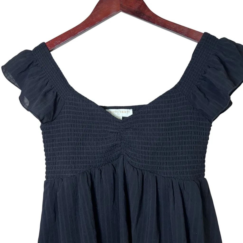 Thirty/Thirty LA Black Babydoll Mini Dress Sz Medium Peasant Smocked Milkmaid - Image 10