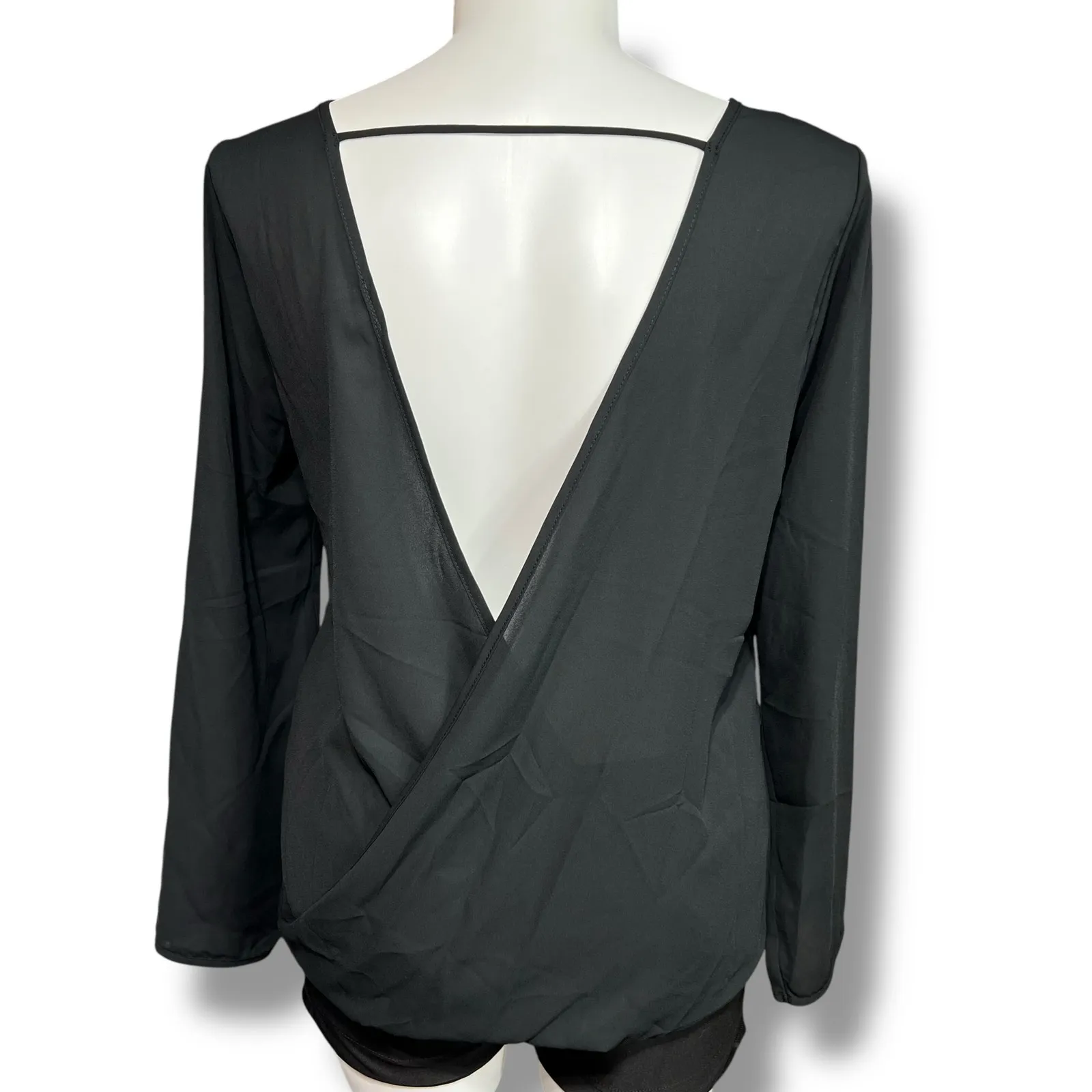 Y2K Paper Crane Womens Blouse Top Shirt Open Back Long Sleeve Chiffon Black XL - Image 5