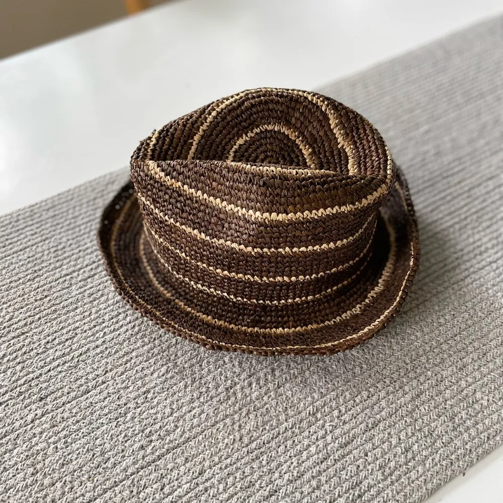 Eddie Bauer Brown Tan Striped Bucket Hat Sun Hat Fisherman Aesthetic - Image 5