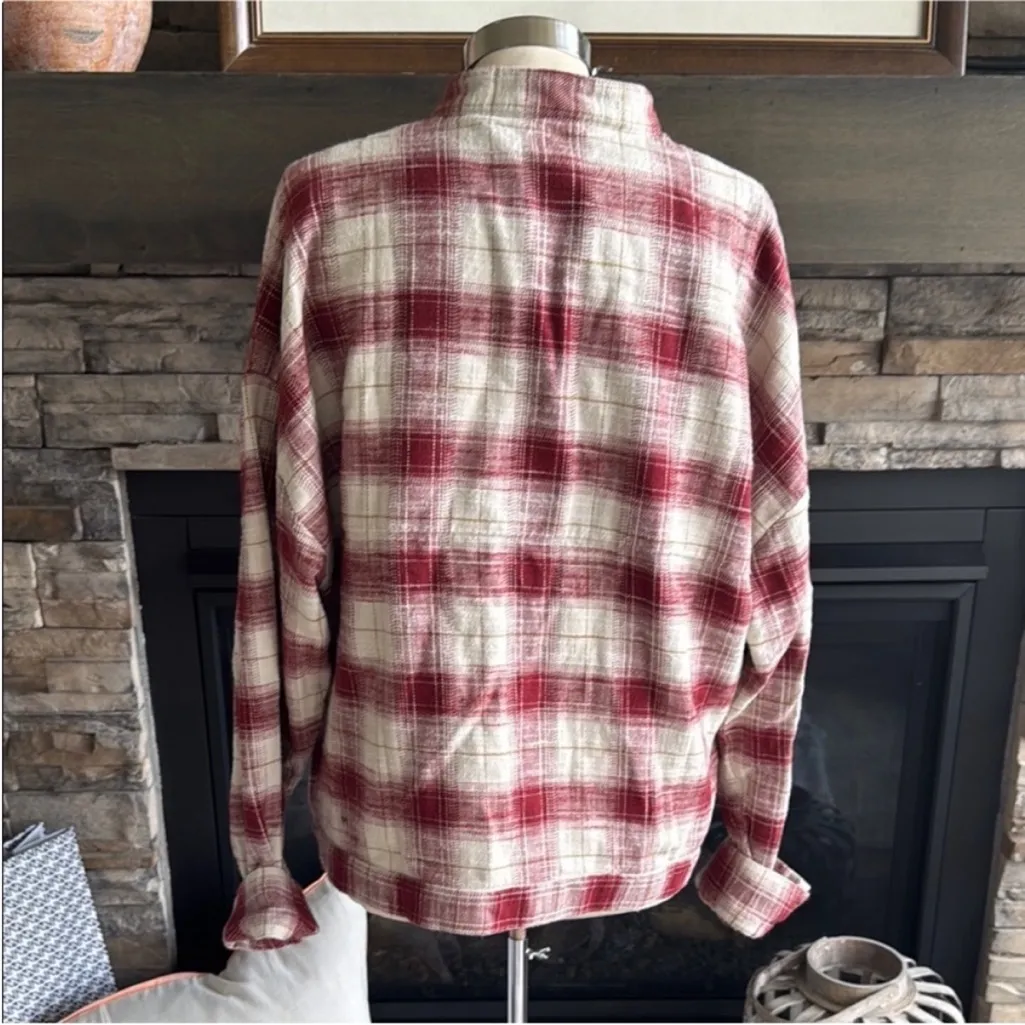 AG Adriano Goldschmied Red and White Plaid Utility Jacket - Image 7