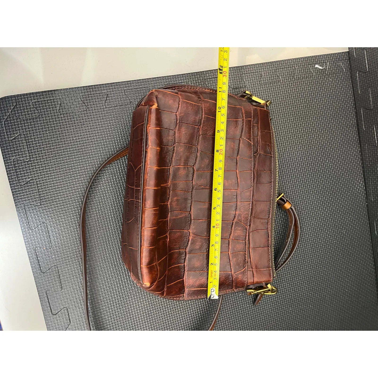 Fossil Brown Soft Leather Crossbody‎ Bag Purse Alligator Texture - Image 10