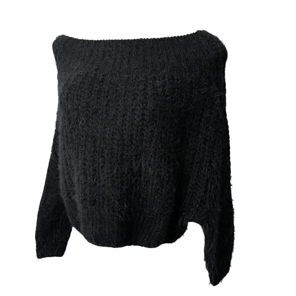 Debut Black Fuzzy Eyelash Off The Shoulder Sweater - Image 3