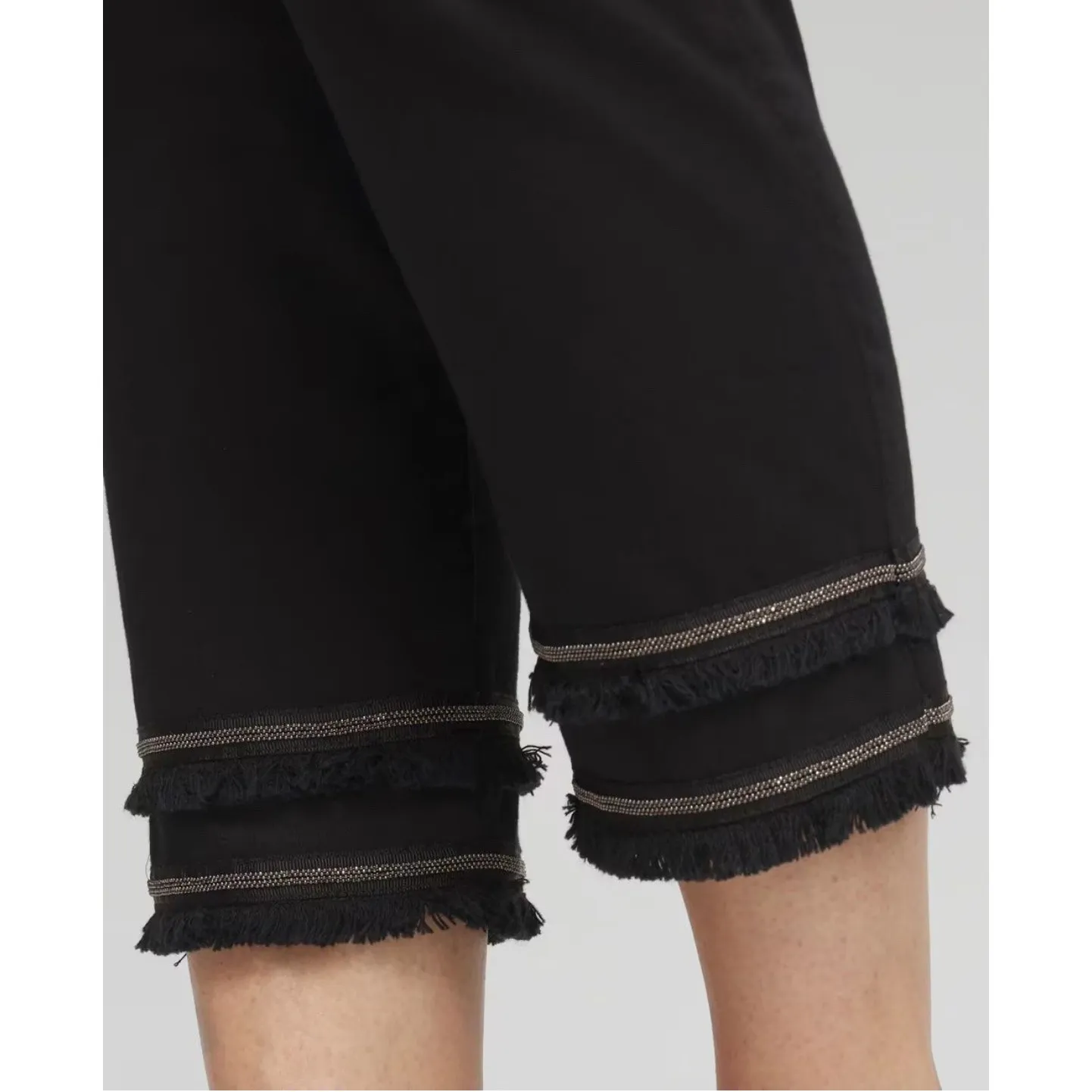 Chico’s So Slimming Girlfriend Slim leg crop Embellished Hem Jeans, size 2.5/ 14 Black - Image 2