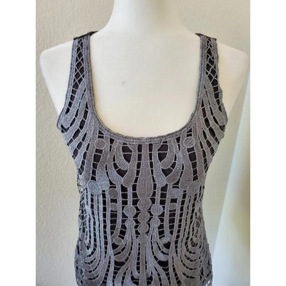 Express Crochet tank top Light Gray Womens Small Lace Scoop Neck Knit - Image 2