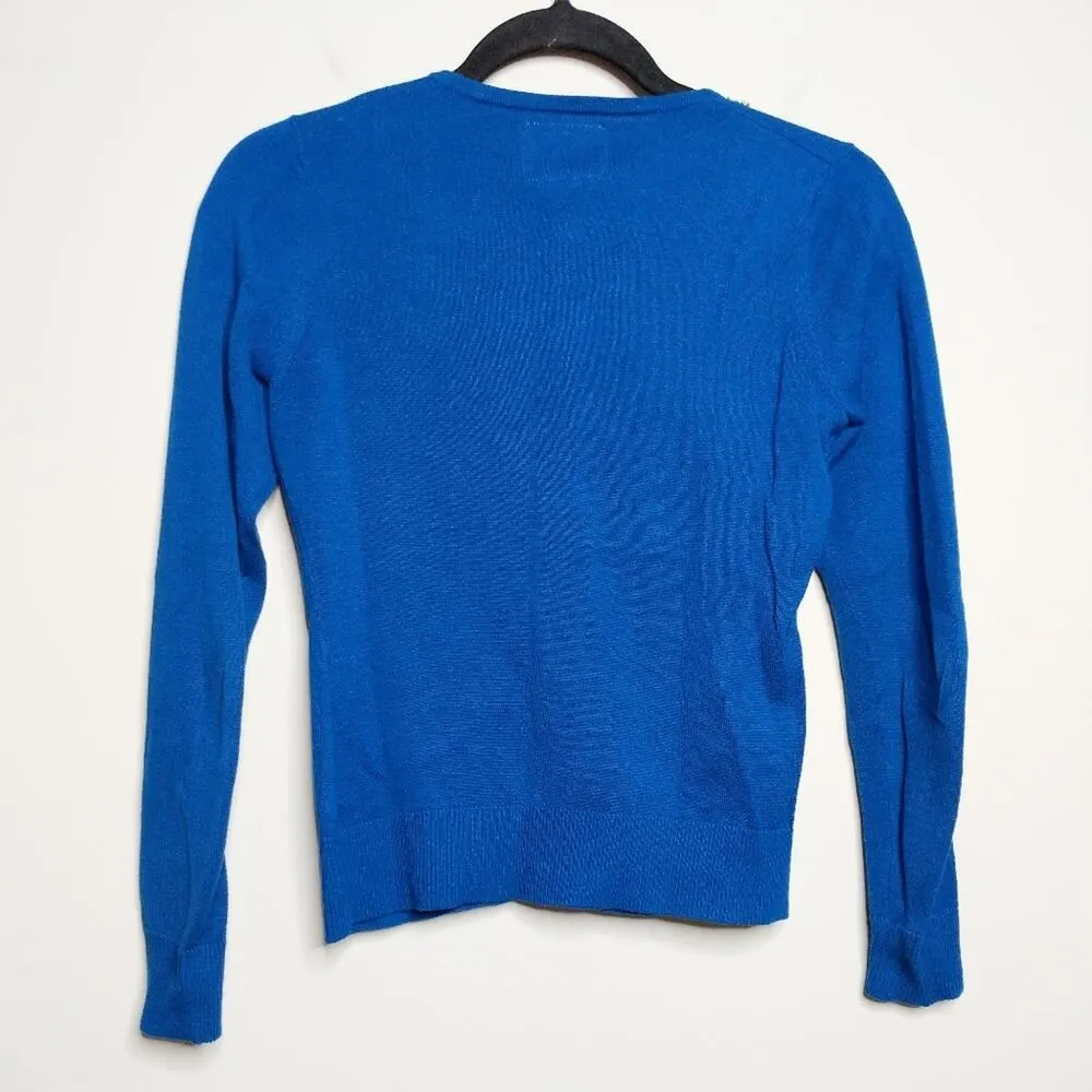 Anthro Tabitha Limabird Cardigan Blue Yellow Neon Embroidery XS - Image 4