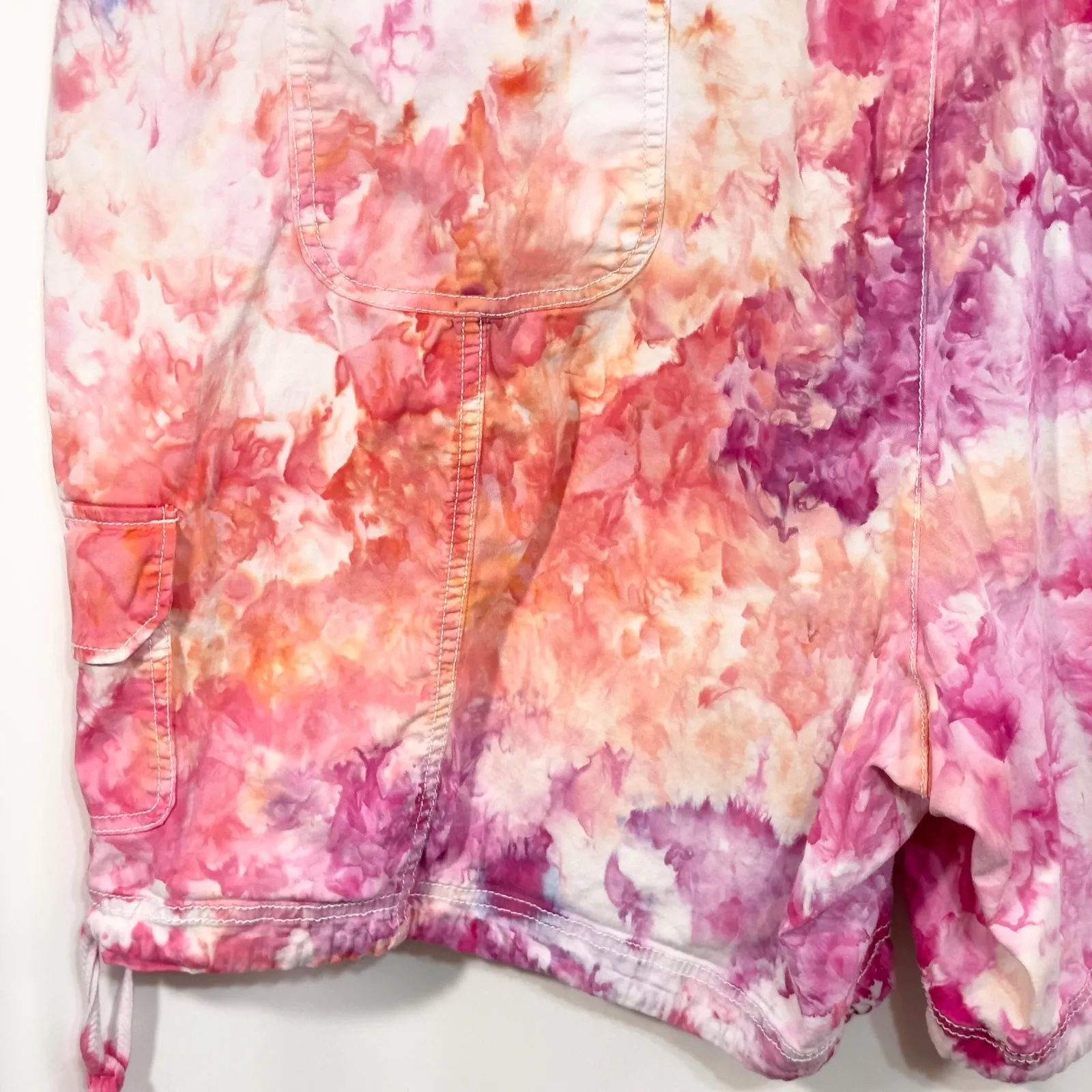 Terra Sky Plus Size 4X Cargo‎ Shorts Handmade Tie Dye 28W 30W Hot Pink Peach 953 - Image 9