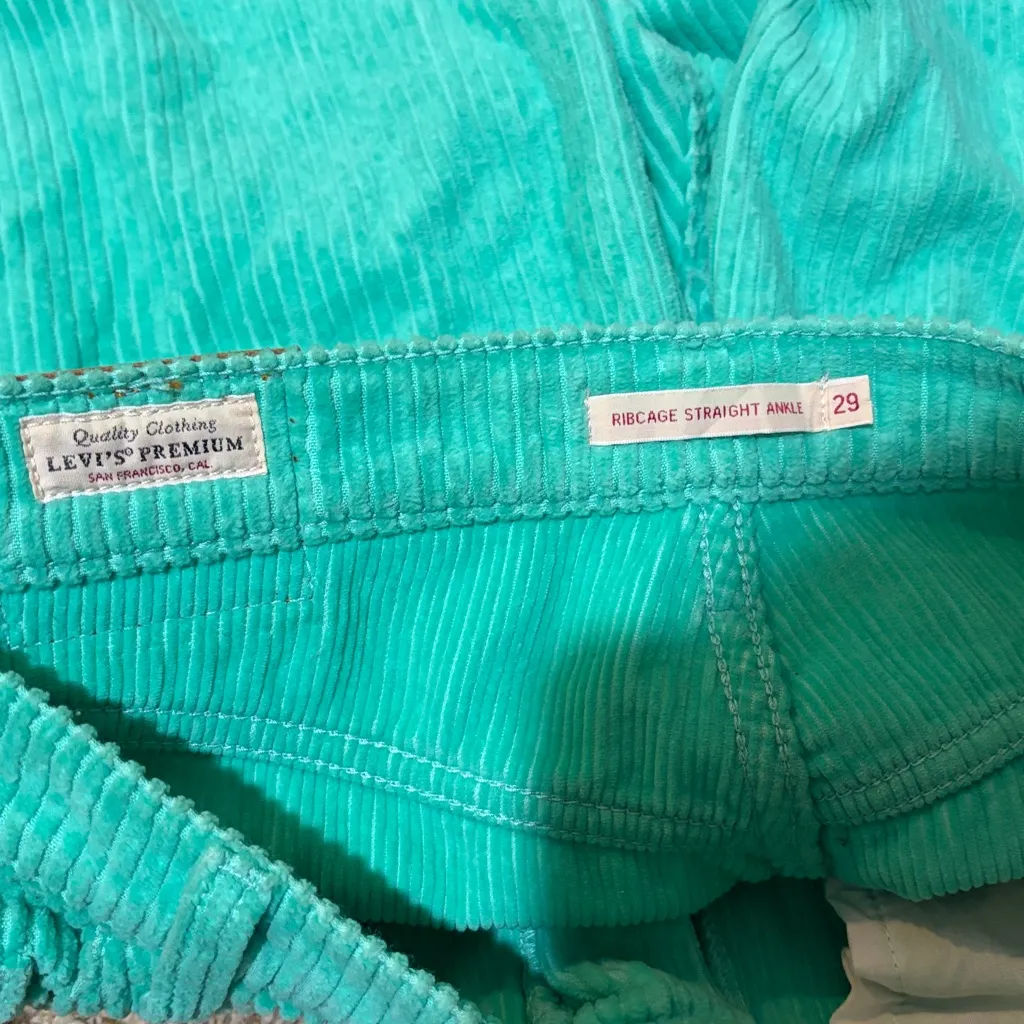 Levi's Premium Corduroy Ribcage Straight Ankle Pants Teal Green Blue Size 29 - Image 3