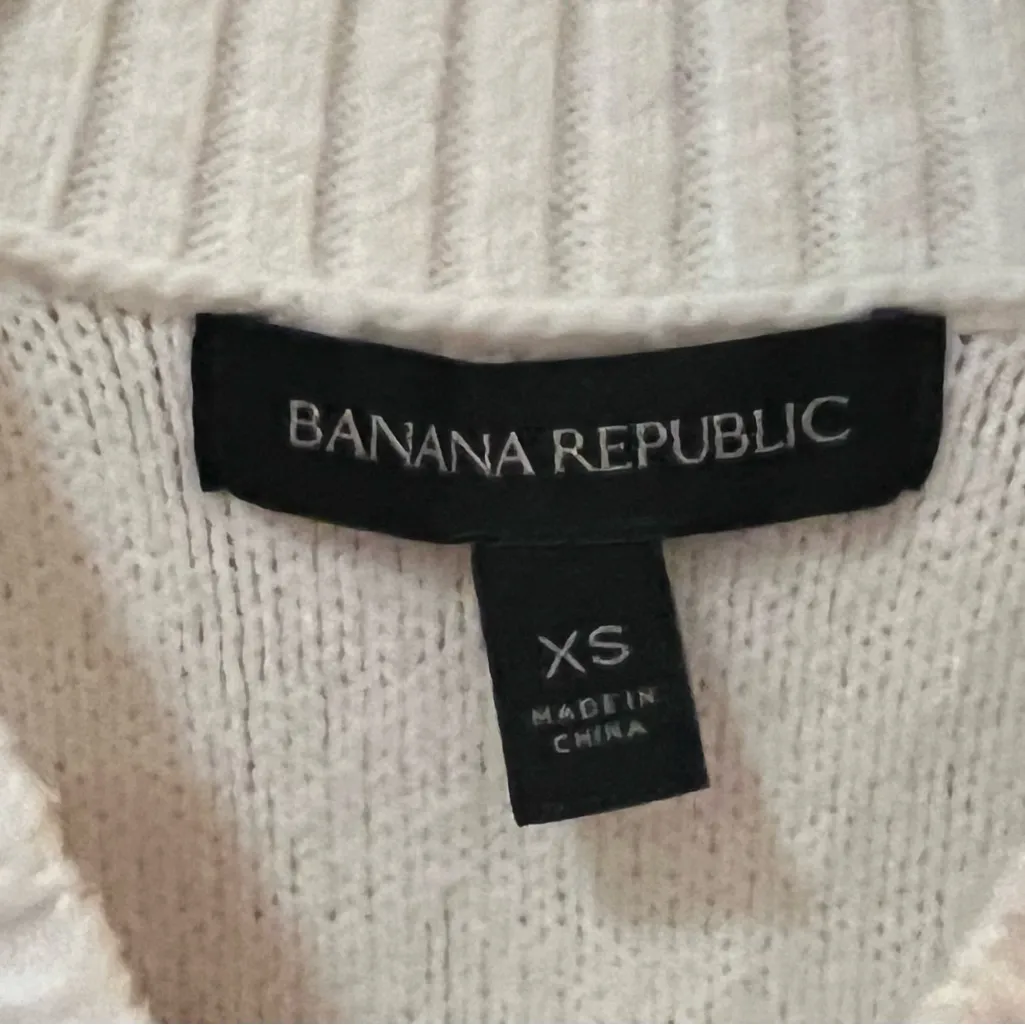 Banana Republic‎ Supersoft Ivory Cotton Sweater Embroidered Black Polka Dots XS - Image 4