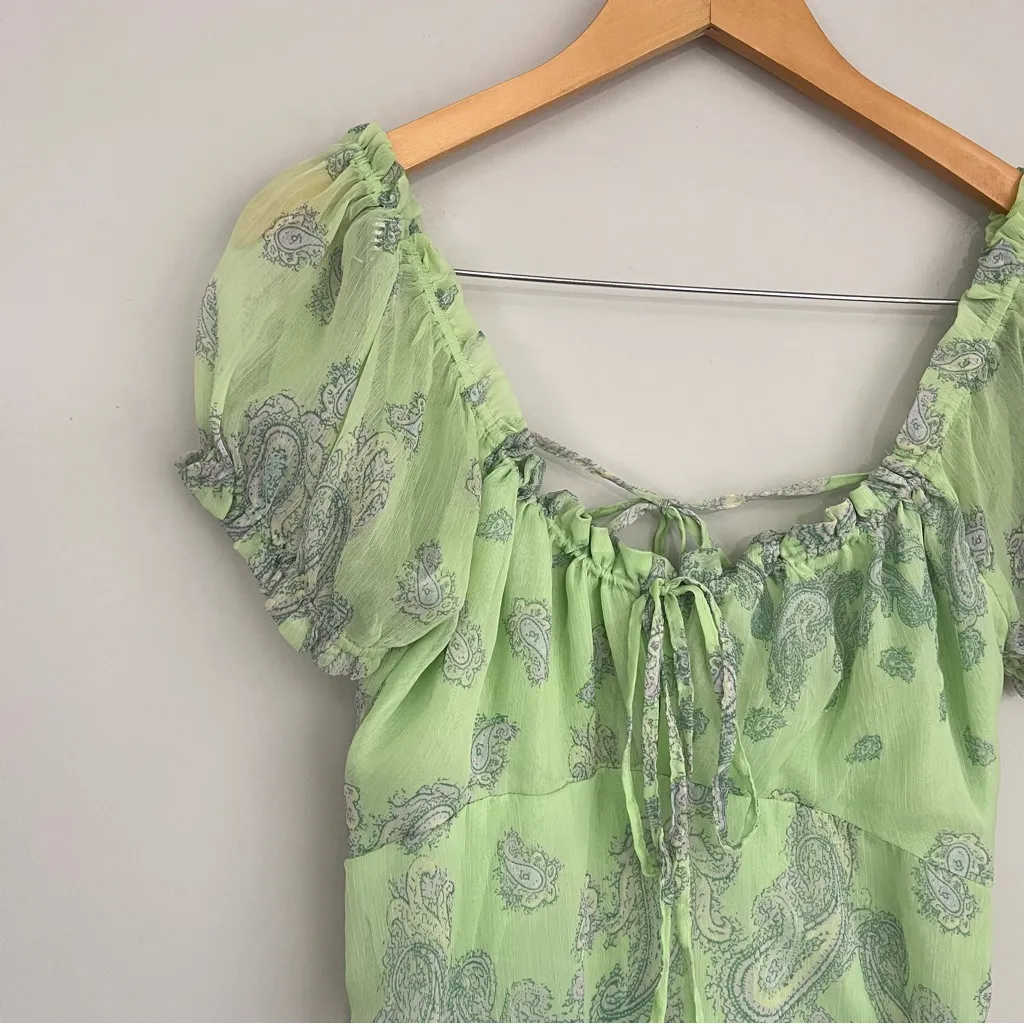 Urban Outfitters Green Becca Printed Puff Sleeve Mini Dress Size Small - Image 4