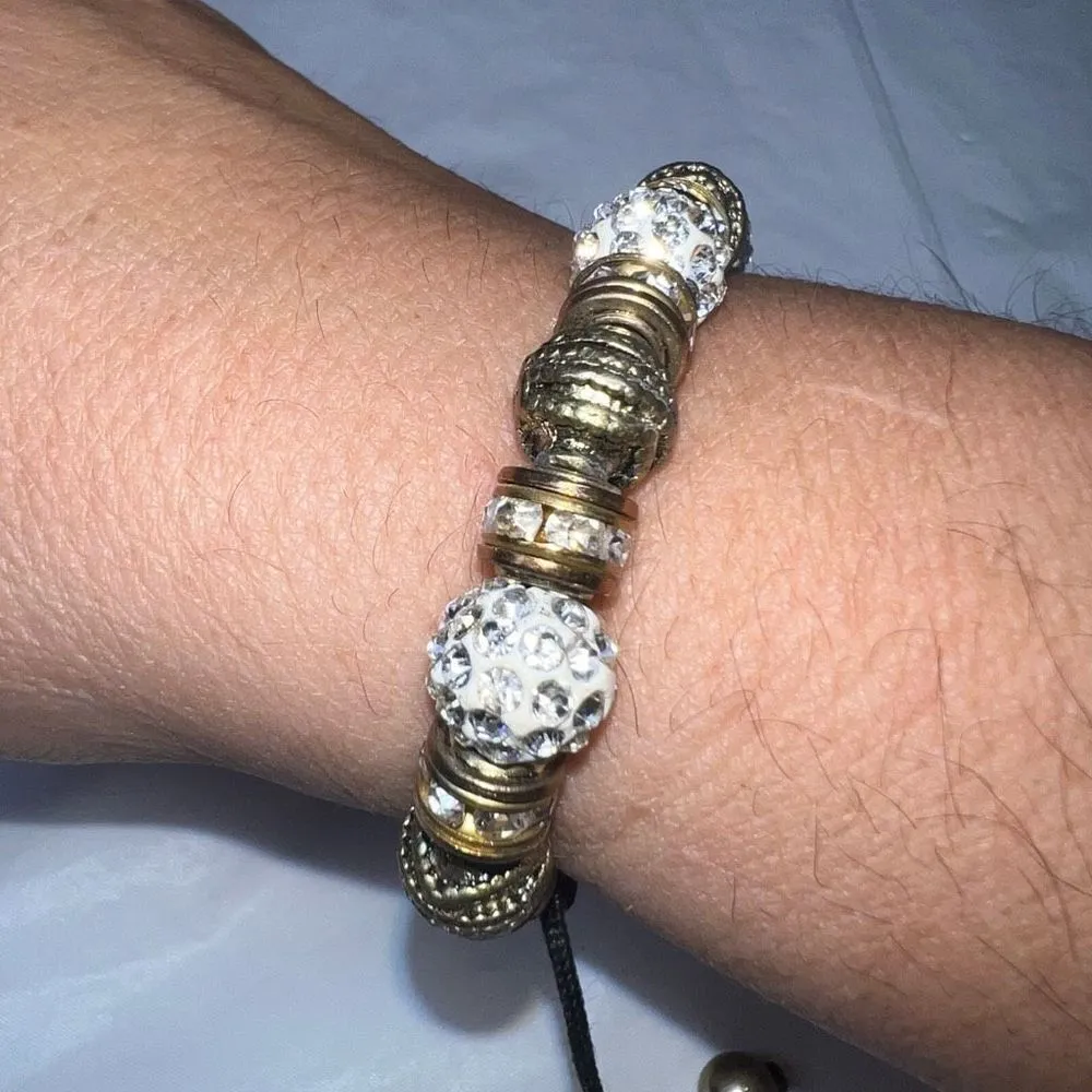 Burnished Gold Tone And Crystal Bead Pull Cord Bracelet - Image 3
