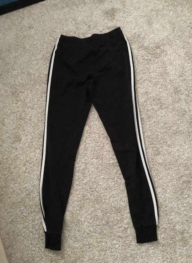 Adidas Essentials French Terry white Stripes Pants Black Joggers women size XS - Image 11