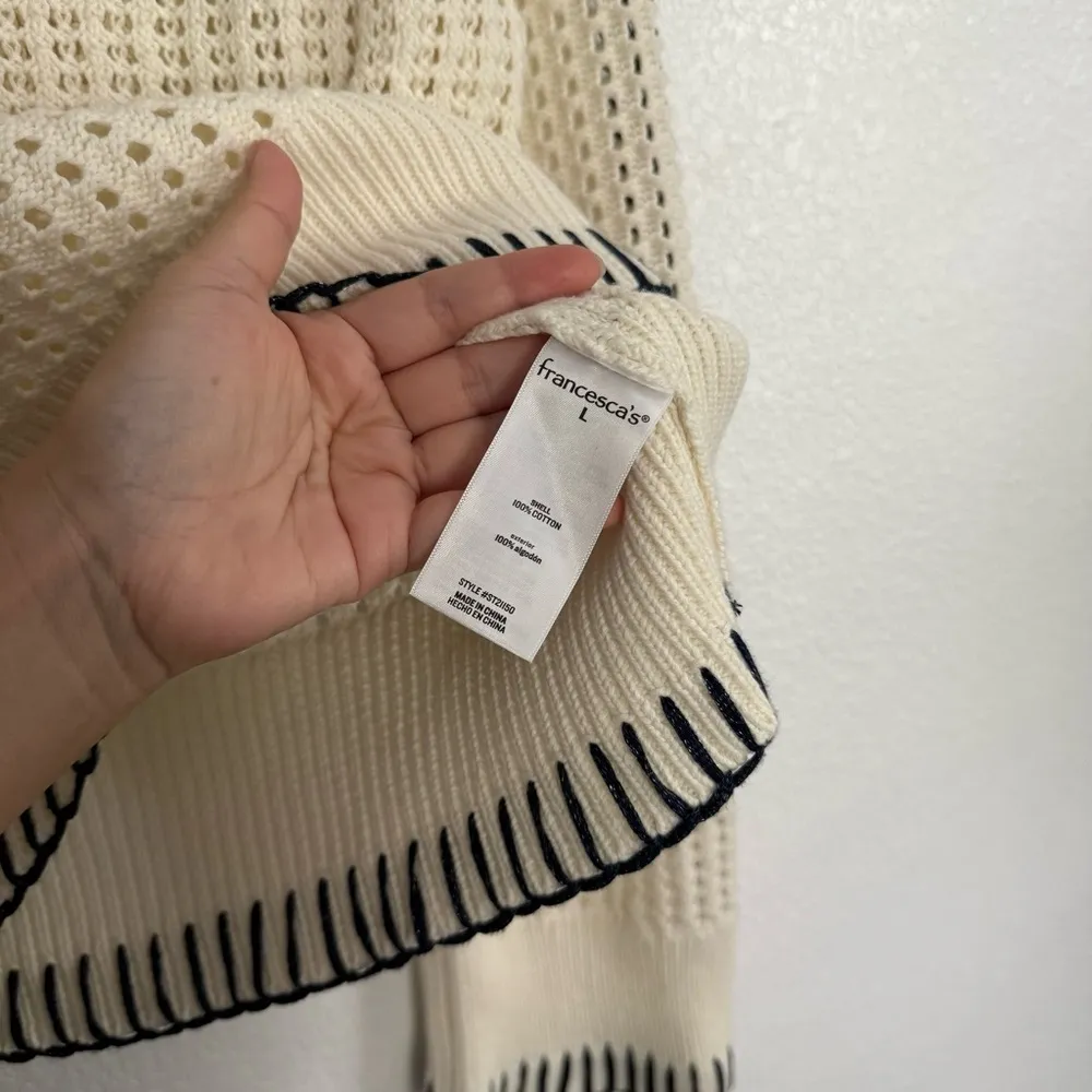 NWT Francesca’s Audrey Parks Barbara Crochet Stich Collared Pullover Sweater L Blue Size L - Image 5