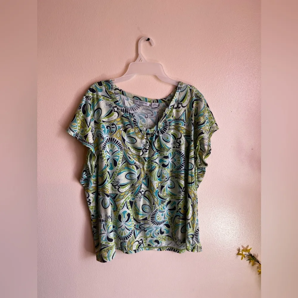 Liz Claiborne Womens Blouse 3X Sheer Multicolor Lightweight Pleated Front cotton - Image 2