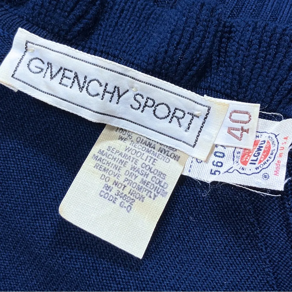 60s 70s Vintage Givenchy Sport Preppy Blue V-Neck Ruffle Sweater. S/M. Old Money - Image 8