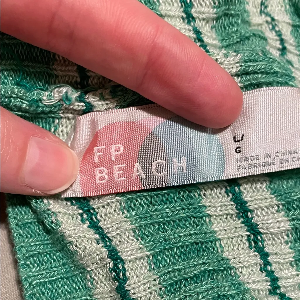 FP Beach Teal Green Knit Cropped Halter Top with Ties - Image 2