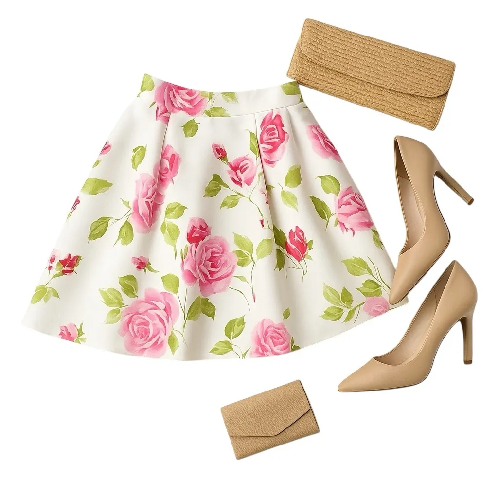 Sherri Hill White Floral Rose Print Fit & Flare Skirt 50563 Designer Size 0 EUC - Image 2