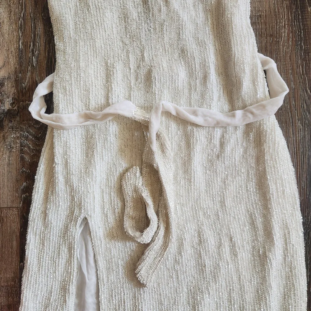 Retrofete Rebecca Sequin Maxi Dress in White Size Large NWT Sleeveless Belt - Image 5