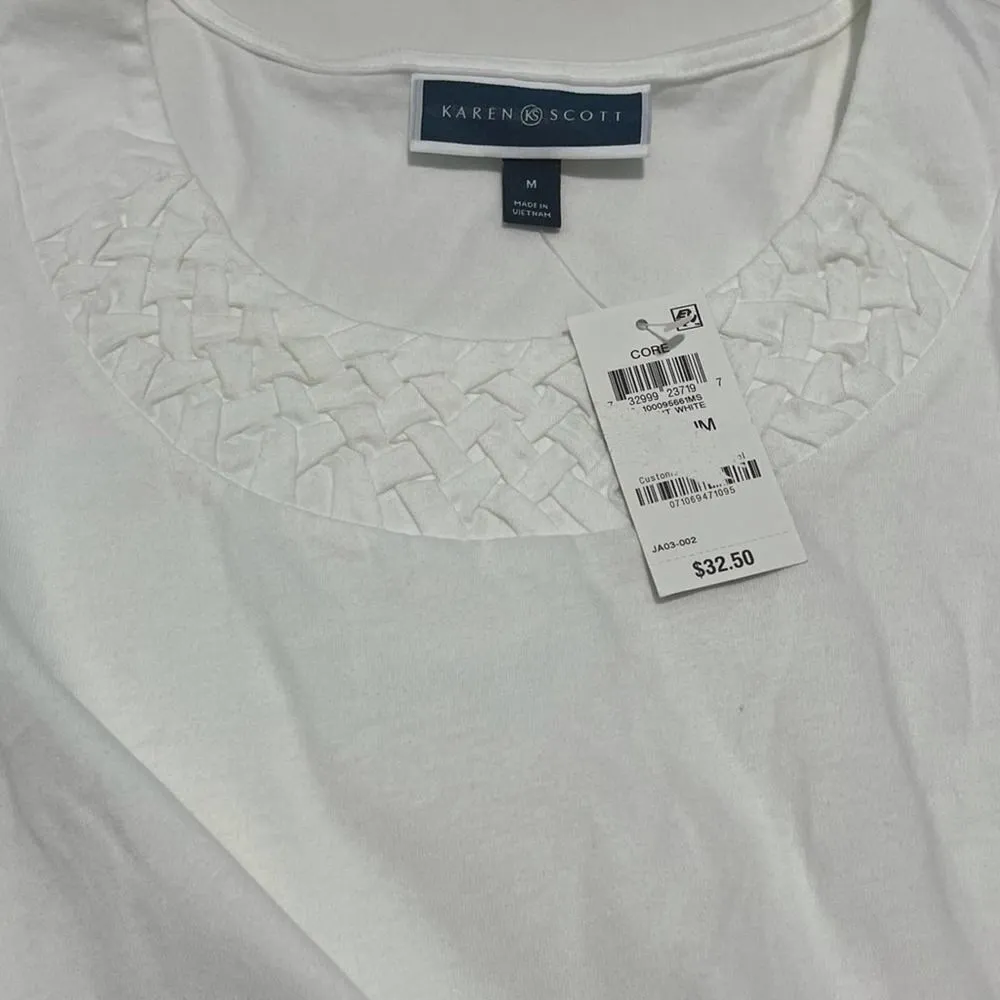Women's Karen Scott Braided Neck T-Shirt White Medium Tee Shirt Casual Bright‎ - Image 12