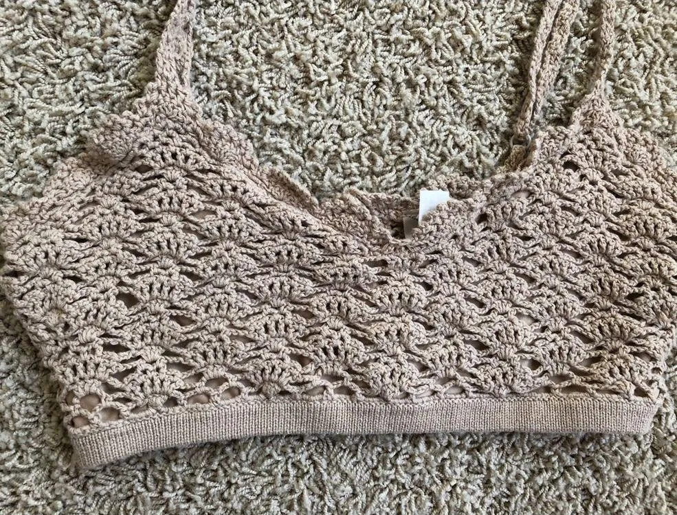 F21 tan crochet lace bralette bandeau top sz M - Image 6
