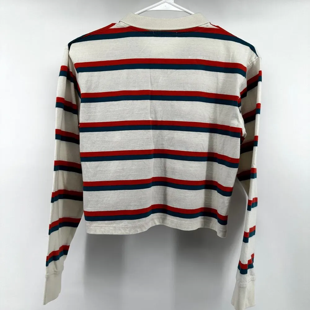 Obey Glenview Polo Crop Top Striped Logo Long Sleeve 100% Cotton Multicolor S - Image 6
