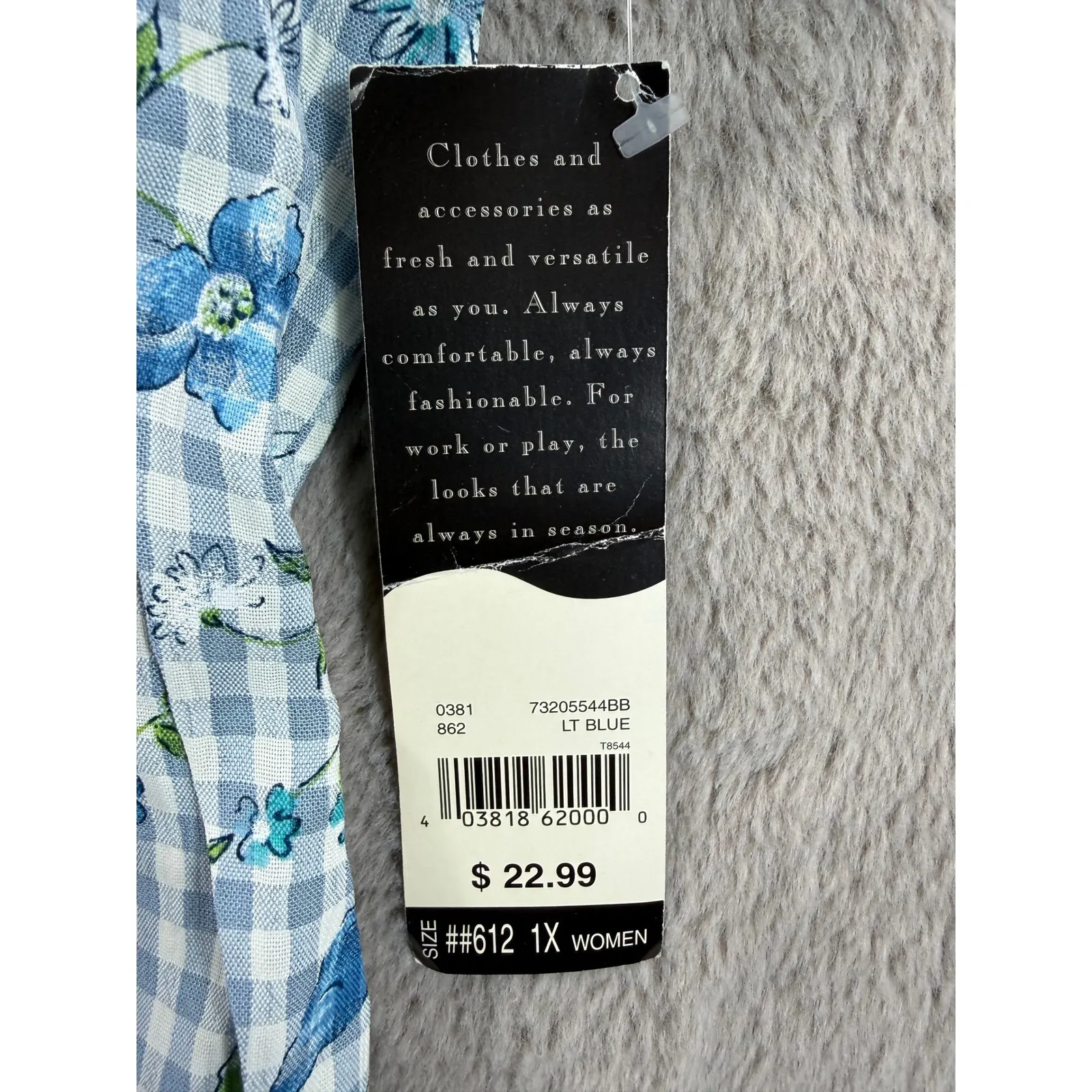 NWT Vtg Jessica Stevens Women's 1X Blue Gingham Floral Shirt Top 90s Made USA - Image 7