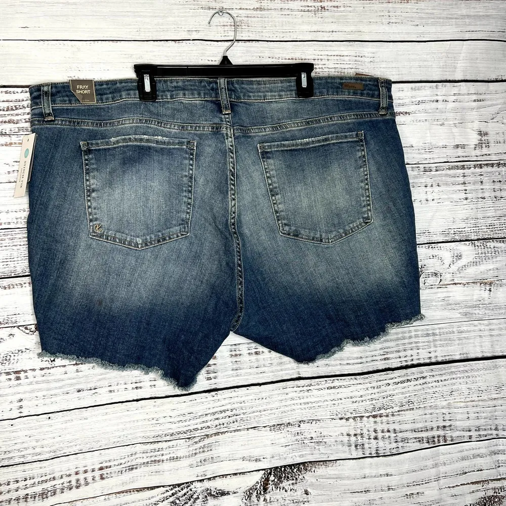 KUT from the Kloth Jane High Rise Fray Jean Shorts NWT 24W Blue - Image 5